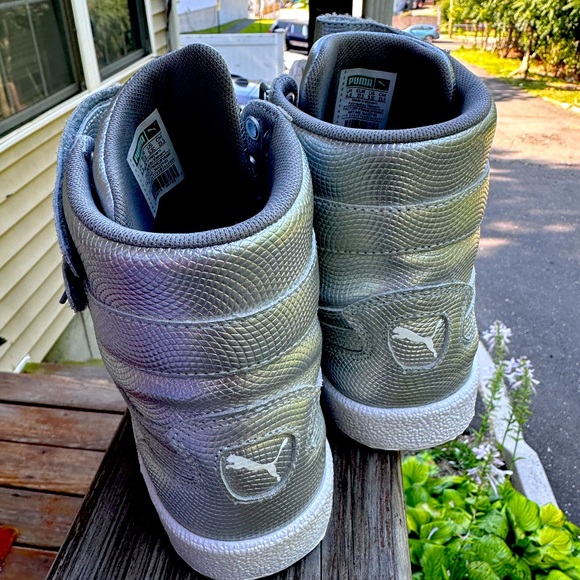 Puma Shoes | Puma Sky Hi Holographic Silver Lace Up Velcro Sneakers Women’s - Picture 2 of 6